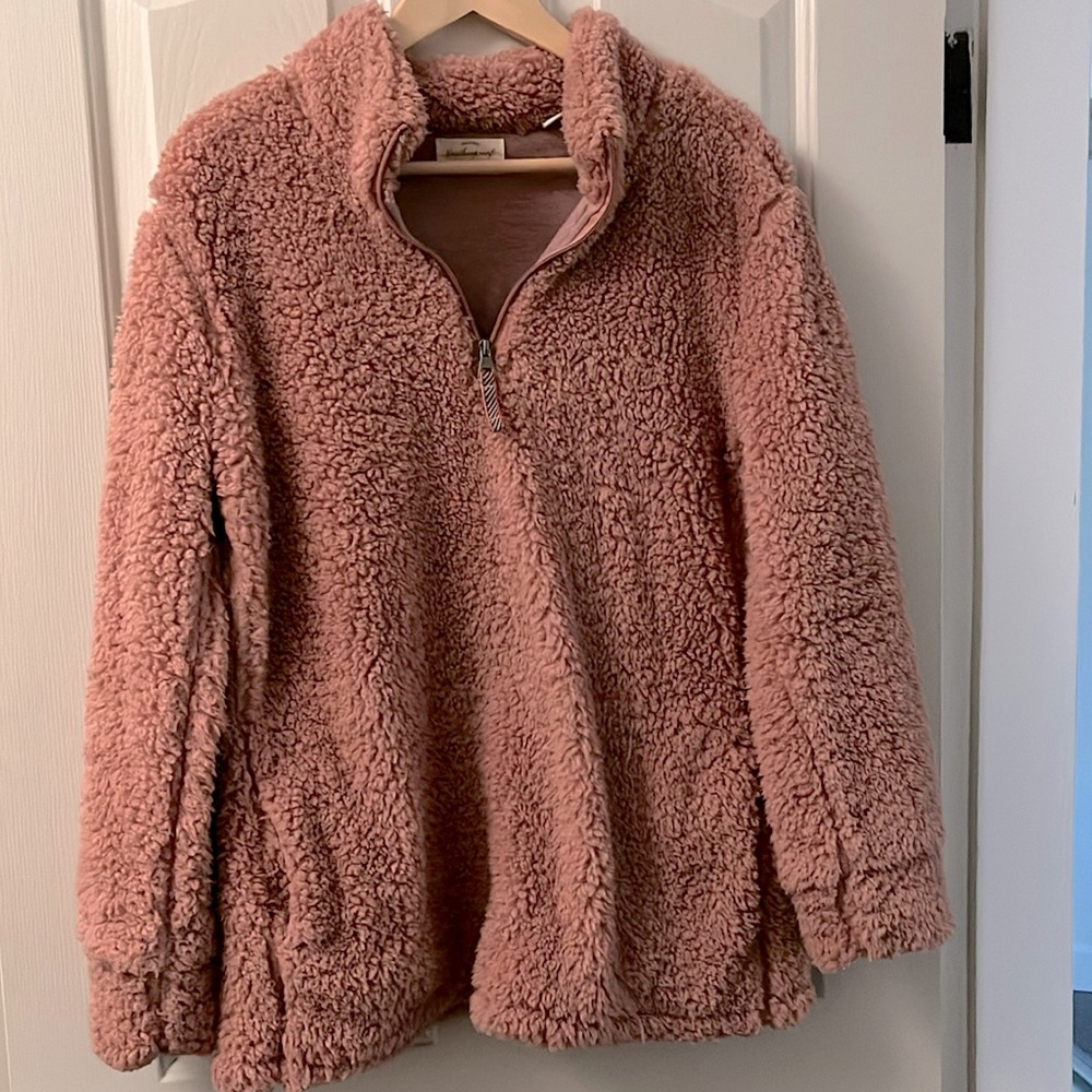 Rose pink Sherpa 3/4 zip pullover